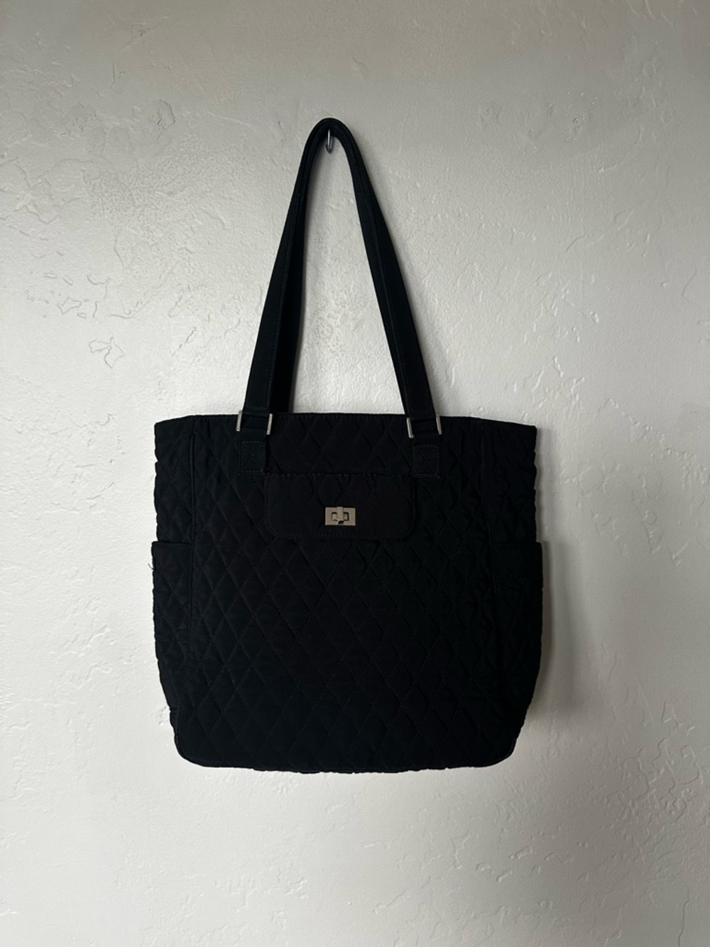 Vera Bradley Black Quilted Tote with Shoulder Straps and Deep Side Pockets